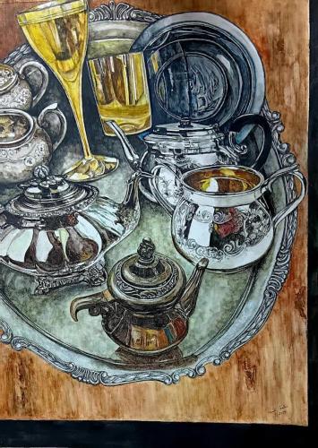 Silver-Gold-and-Bronze-Treasures-Watercolor-22x25